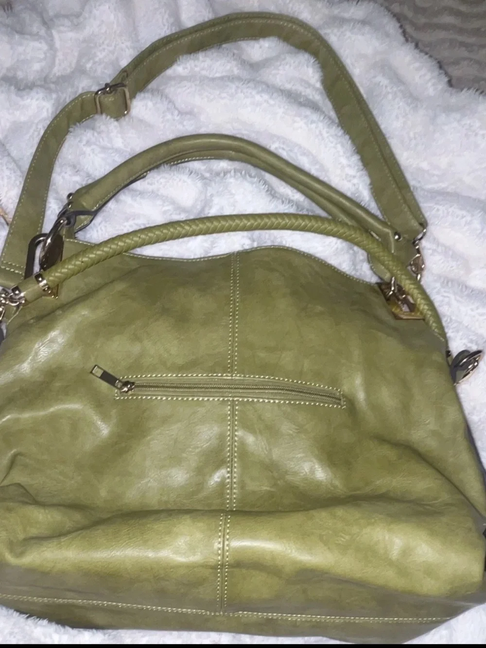 Olive Green Women's Shoulder Bag with Rhinestone Band